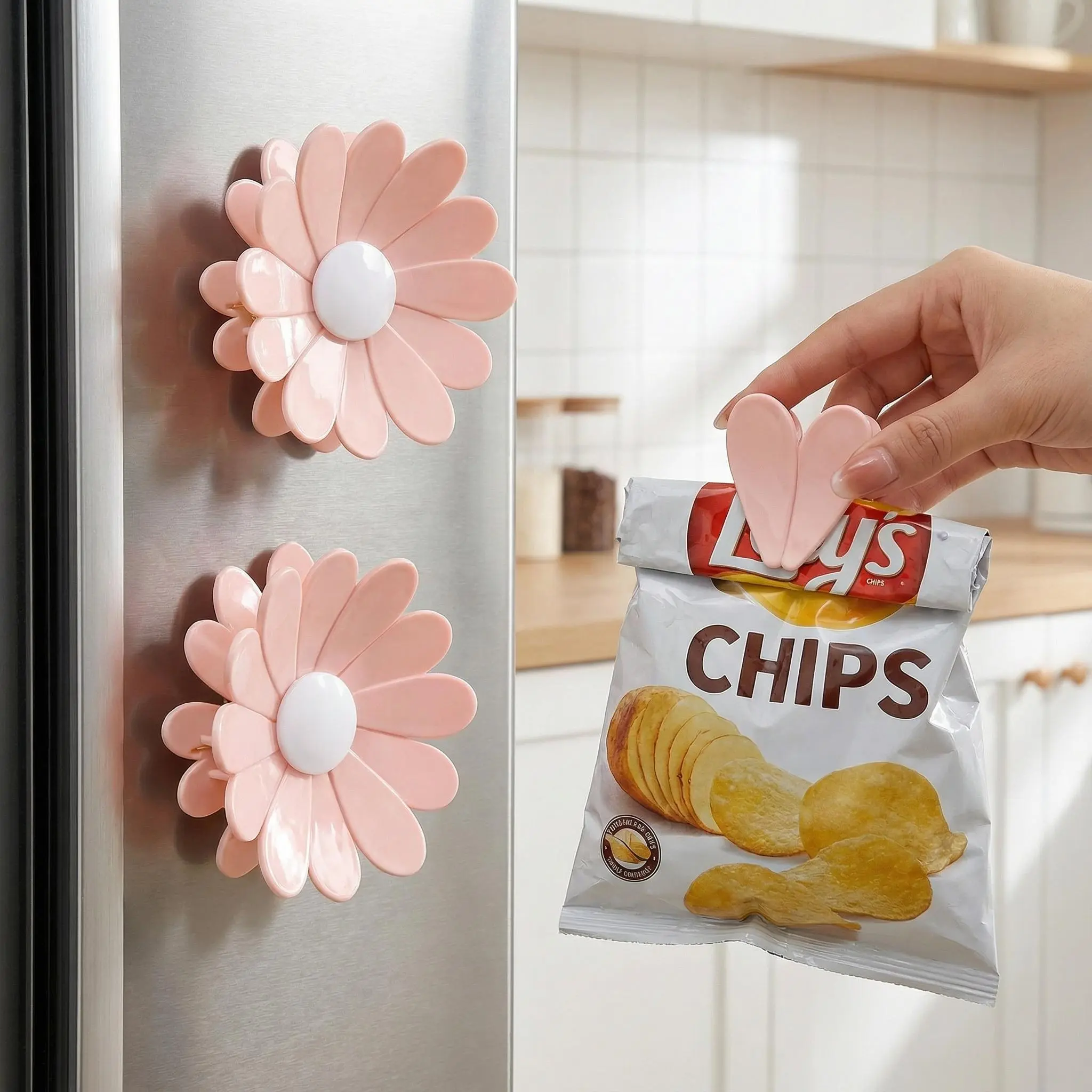 2pcs Magnetic Cherry Blossom Bag Clips with 12 Bag Clips+2 Magnetic Base - Perfect for Snacks, Bread, & Pet Food: These Magnetic Cherry Blossom Bag Clips are ideal for sealing snacks, bread, and pet food. Keep your items fresh and organized.