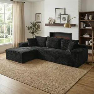 Vacuum-Compressed Full Foam Sofa, Flocked Velvet/Corduroy, Modular Design, Includes a Queen Anne Chair, No Assembly Required, Living Room Furniture