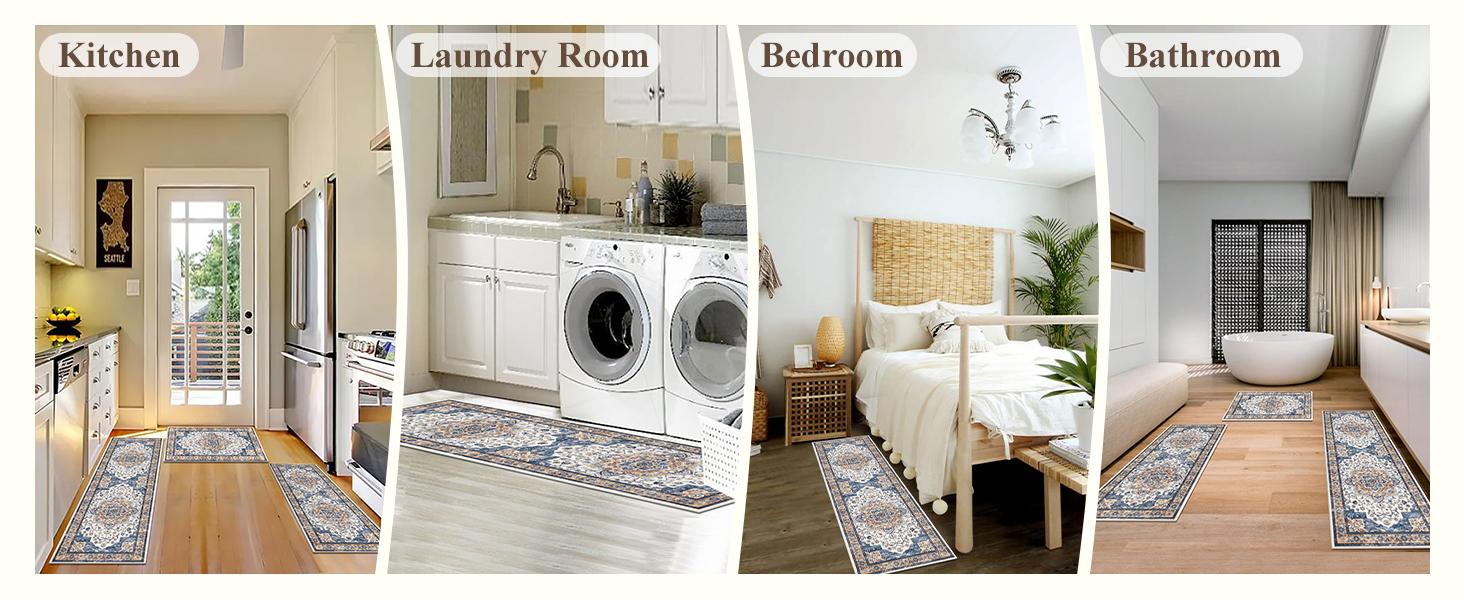 [SpringGlowUp] HEBE Washable Farmhouse Kitchen Rugs Sets of 3 Non Slip Washable Kitchen Rugs and Mats Boho Kitchen Mats for Floor Kitchen Runner Rug Kitchen Carpet Rug Runner for Hallways Kitchen Laundry