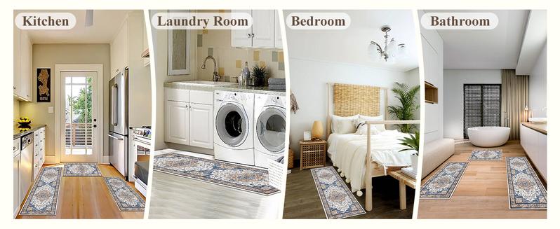 [FebruaryStockUp] HEBE Washable Farmhouse Kitchen Rugs Sets of 3 Non Slip Washable Kitchen Rugs and Mats Boho Kitchen Mats for Floor Kitchen Runner Rug Kitchen Carpet Rug Runner for Hallways Kitchen Laundry