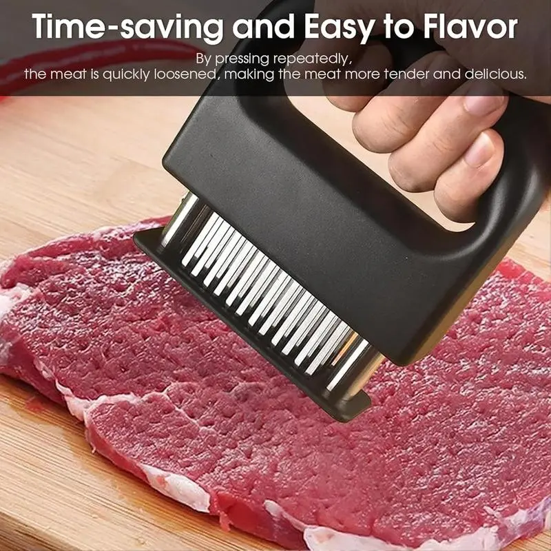 Ergonomic Grip Stainless Steel Kitchen Meat Tenderiser Utensils - 48 Food-Grade SS Ultra-Sharp Needles, Heat-Resistance, Rust-Resist Steel, Compact Single Unit for Beef Home BBQ (Classic Novelty Stress Relief Toy)