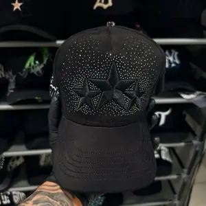 MOMM hats Black Rhinestone Triple Star Cap | Luxury Streetwear Hat | Adjustable Premium Baseball Cap