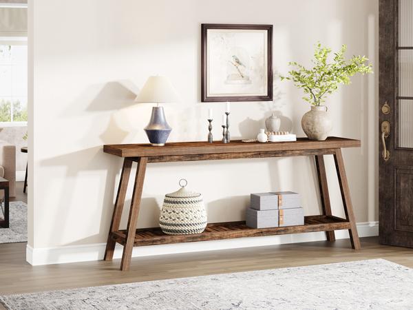 Tribesigns Farmhouse Console Table, 70.9" Entryway Table 2-Tier Sofa Table