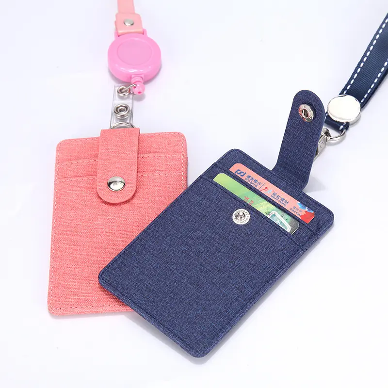 PU Leather ID Badge Holder with Retractable Lanyard, Badge Reels, Multi-Slot Design, Secure Hold, Durable Build, Adjustable Neck Strap for Office Work ID, Access Card – Office Stationery Essential, Lanyards With Id Holder