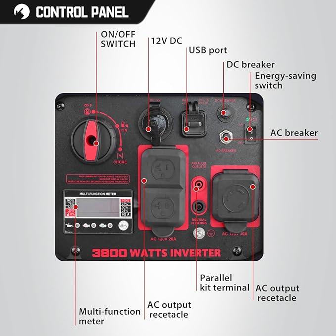 Amerisun 3800-Watt Gas Powered Portable Inverter Generator, Super Quiet and Lightweight for Home Use, Outdoor Camping, RV Ready 30A Outlet, Digital Display, EPA Compliant(AL5035C)