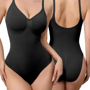 Mobeso Women's Seamless Briefs Tummy Control Shapewear Slimming Bodysuit with Breathable Sculpting Design Waist Butt Lifter(Runs Snug) SpringStatements Sleeveless Neck V woman fajas style V-Neck Bodysuit perfect body suit