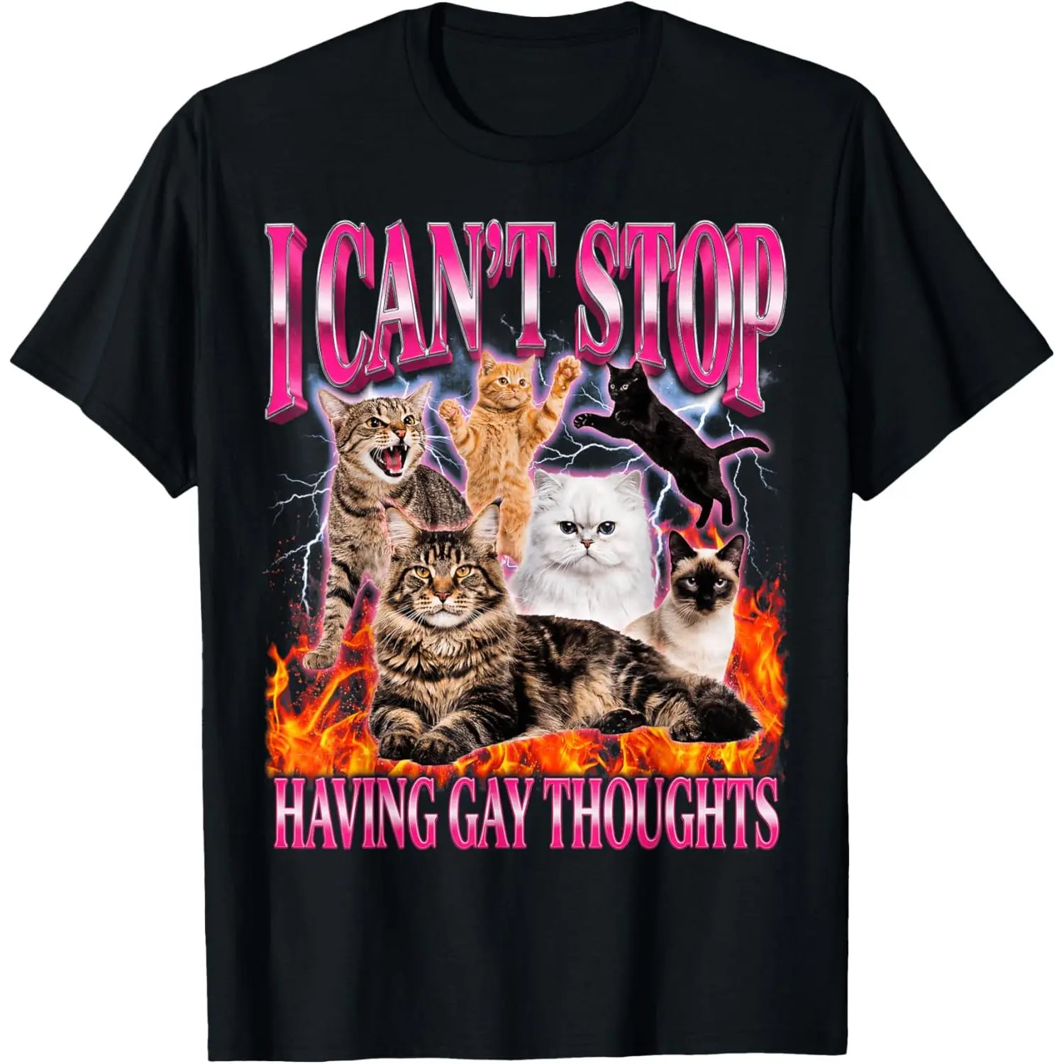 100% Cotton Funny Cat I Can't Stop Having Gay Thoughts LGBTQ Pride T-Shirt