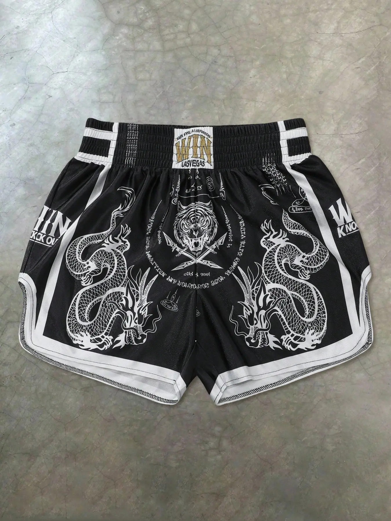 Professional Muay Thai Training Shorts for Men - Dragon & Tiger Graphic MMA Boxing Trunks, Graphic Fitness Shorts, Athletic Wear Shorts, Breathable Quick-Dry Athletic Shorts with Wide Waistband, Sports Shorts for Kickboxing & Gym Workout