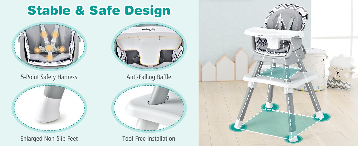 Baby High Chair, Convertible Highchair for Babies & Toddlers | Booster Seat | Table and Chair Set | Infant Feeding Chair with Safety Harness, Removable Tray,Christmas Festival Gift Black Friday Cyber Monday