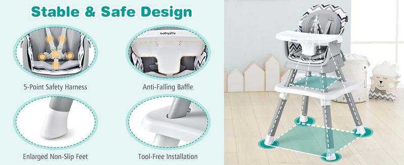 Baby High Chair, Convertible Highchair for Babies & Toddlers | Booster Seat | Table and Chair Set | Infant Feeding Chair with Safety Harness, Removable Tray,Christmas Festival Gift Black Friday Cyber Monday