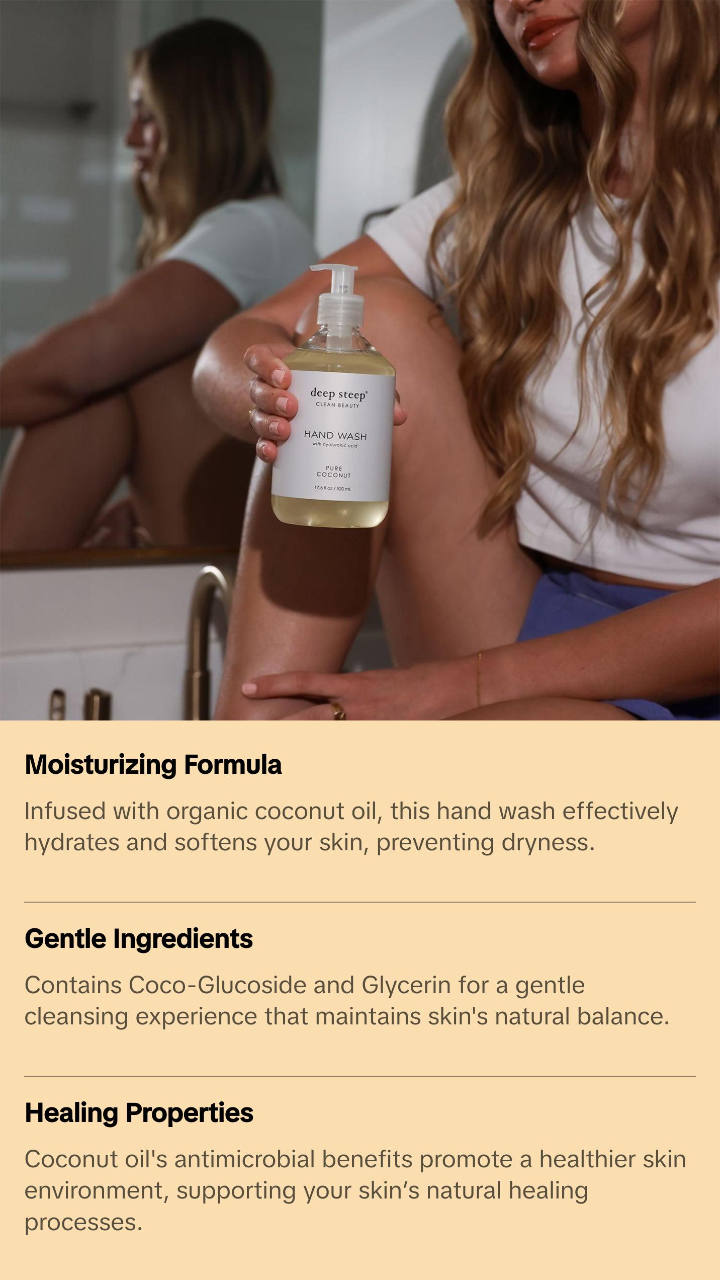 Pure Coconut Liquid Hand Wash - Moisturizing, Antibacterial, Cleansing, Nourishing Formula for Gentle Cleansing and Nail Care