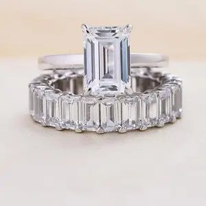 Emerald Cut Solitaire Diamond Option Wedding Ring Set