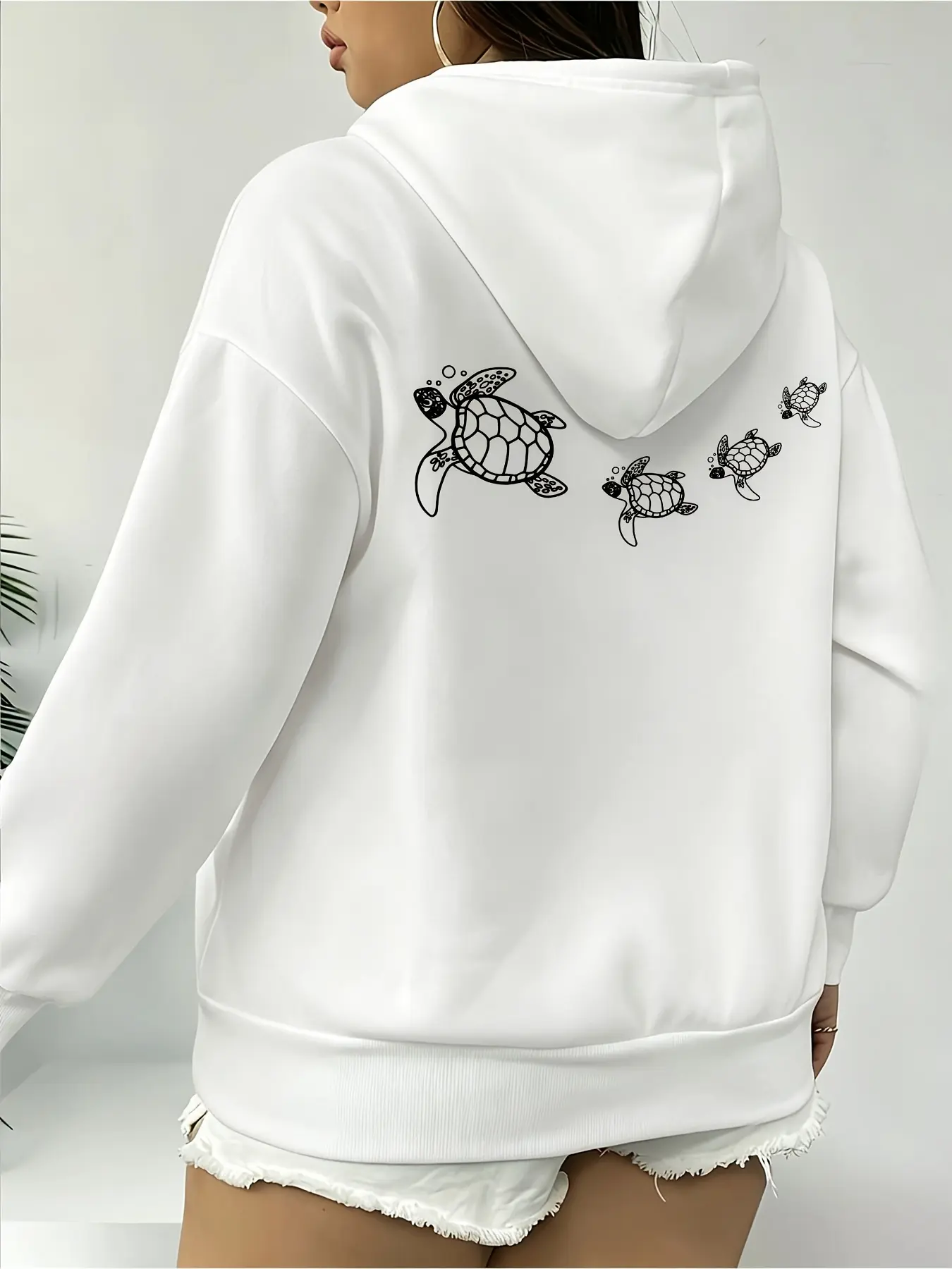 Sea Turtle Family Graphic Hoodie 100% Cotton Unisex Oversized Pullover Sweatshirt Back Line Art Print