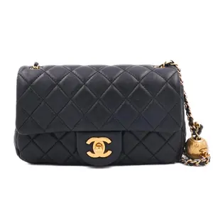 Pre-owned CHANEL Lambskin Crossbody Bags Classic Flap With Gold Ball New Mini Black JM JM346