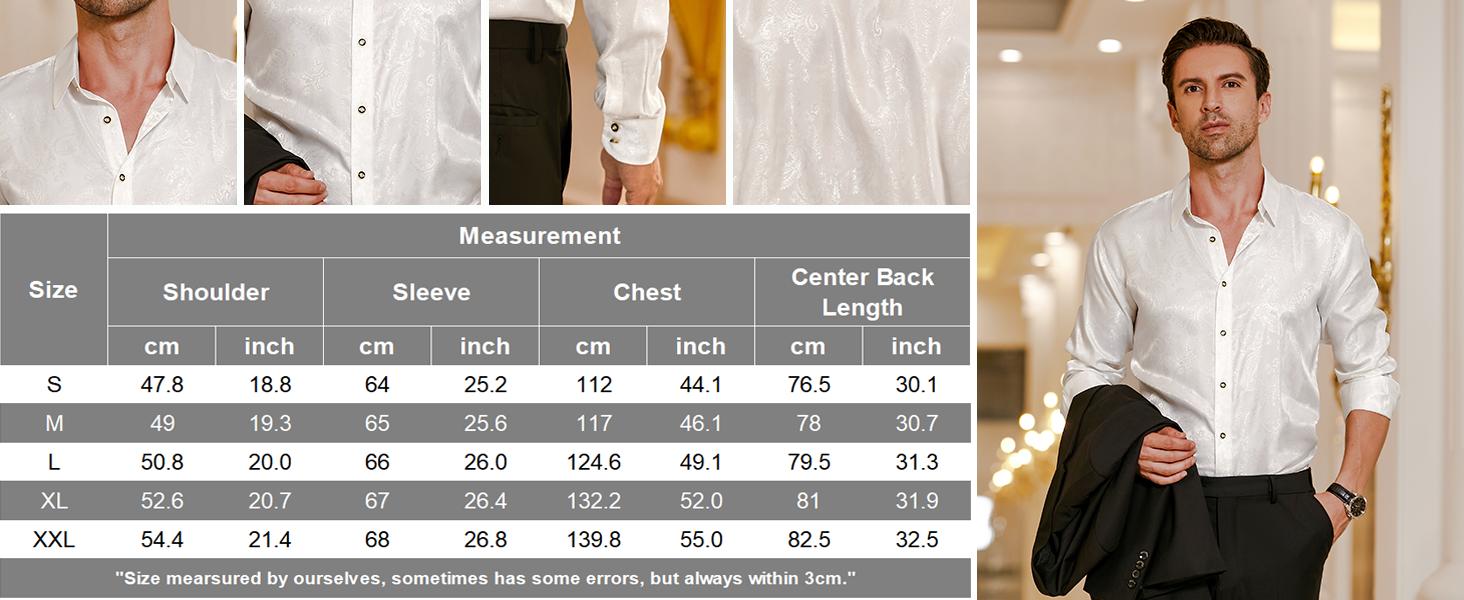 COOFANDY Men's Silk Satin Dress Shirt Long Sleeve Floral Printed Shirt Paisley Button Down Shirts for Wedding Party Prom