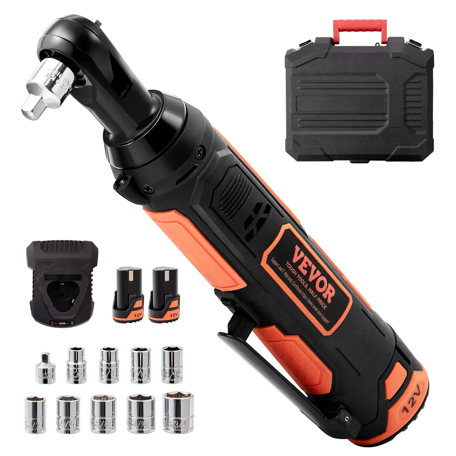 【Summerfinds】VEVOR 3/8" Cordless Electric Socket Ratchet Wrench Set12V Impact Wrench Cordless33 Ft-lbs High Torque Power Tool Accessory45 Min Fast Charge2 Pack 2.0Ah BatteriesBuilt-in LED Lightwith Tool Box, High Torque Tool