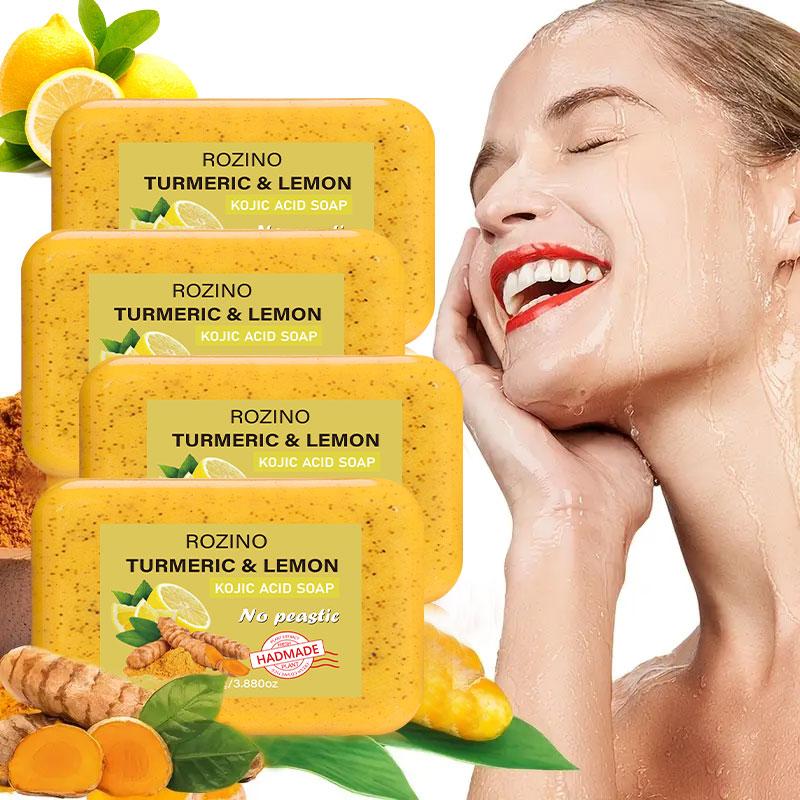 ROZINO Turmeric & Lemon Soap Bars - Natural KOJIC Acid Soap for Daily Grooming - 15 Bars in Convenient Pack