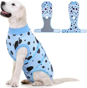 Kuoser Dog Surgery Suit, Soft Dog Spay Recovery Suit Female, Anti Licking Neuter Recovery Suit for Male Dogs, Post-Op Pet Surgical Suit Protective Wear E-Collar & Cone Alternative,Blue Pink Polka Dots