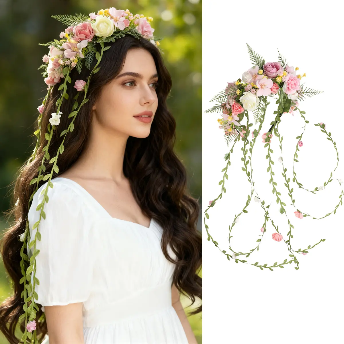 AWAYTR Rose Flower Crown, Elegant Bridal Headband with Fabric Petals for Women, Cute Wedding Hair Accessories for Summer Weddings & Festivals, Bridal Headbands, Glamorous, Flowers, Fabric Paper, Sweet, Bridal Headpiece, Engagement