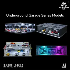Diorama 1:64 Diecast Car Garage Model LED Underground Parking Lot Scene Display Case for Car Enthusiast Collection Gift