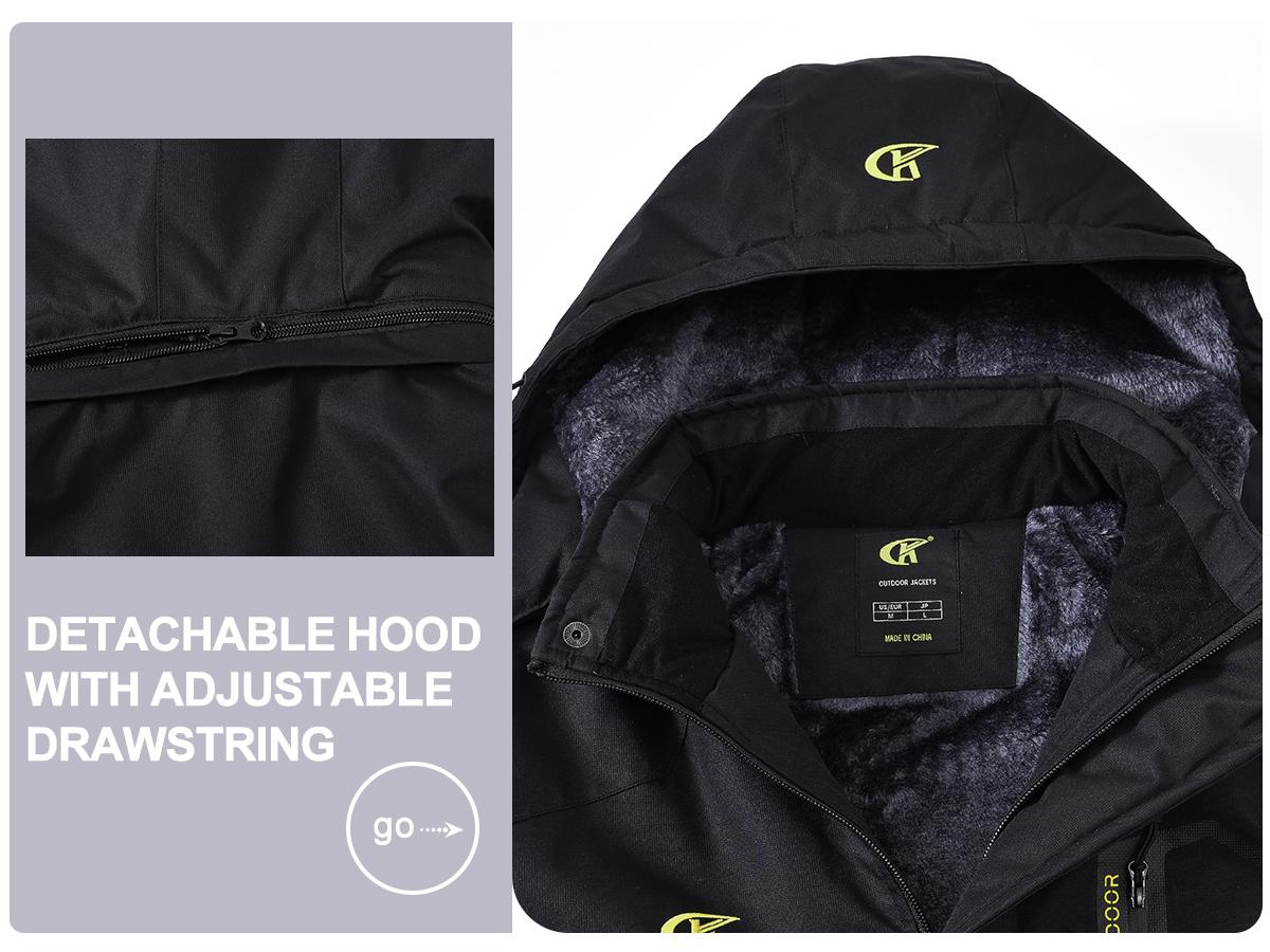 【Plus Size】Men's Winter Coats Waterproof Ski Snow Jacket Warm Fleece Jacket Parka Raincoats With Multi-Pockets Hooded Windproof Windbreaker Outdoor Fit Type Sports Outerwear【Plus Size,S-XXXXL】