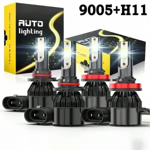 4PCS Auto LED Headlight Bulb Set - 120000LM 6000K Cool White, Adaptive High Low Beam Switch, 9005+H11/9005+9006/H11+H11 Multi-Spec, Aluminum Dustproof Battery-Free, Tool-Free Install for Desert Off-Road & Urban Night Rush