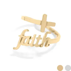 18K Gold PVD Adjustable "Faith" Ring: Gold / 6