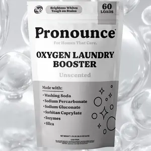 Pronounce Oxygen Laundry Booster with Enzymes - Brightens White & Tough on Stains, Fights Odor. Stain Remover with Cleaner Ingredients, Fragrance Free - Ultra Concentrated, HE & Standard Washers - 60 Loads (Unscented).