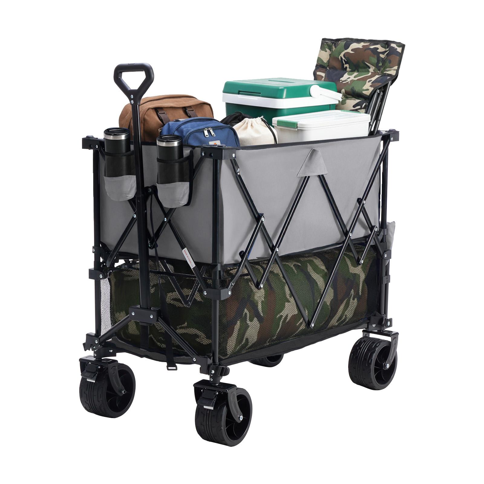 Sweetcrispy Upgraded Collapsible Foldable Wagon Cart, 176 lbs Capacity, Flexible Handle, Lightweight Portable Utility Trolley for Grocery, Camping - Collapsible Carts for Home Improvement, Building Supplies, Wagon Cart Foldable