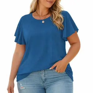 Womens Plus Size Summer Tops Ruffle Short Sleeve T Shirts Crewneck Eyelet Tunics Casual Loose Tee
