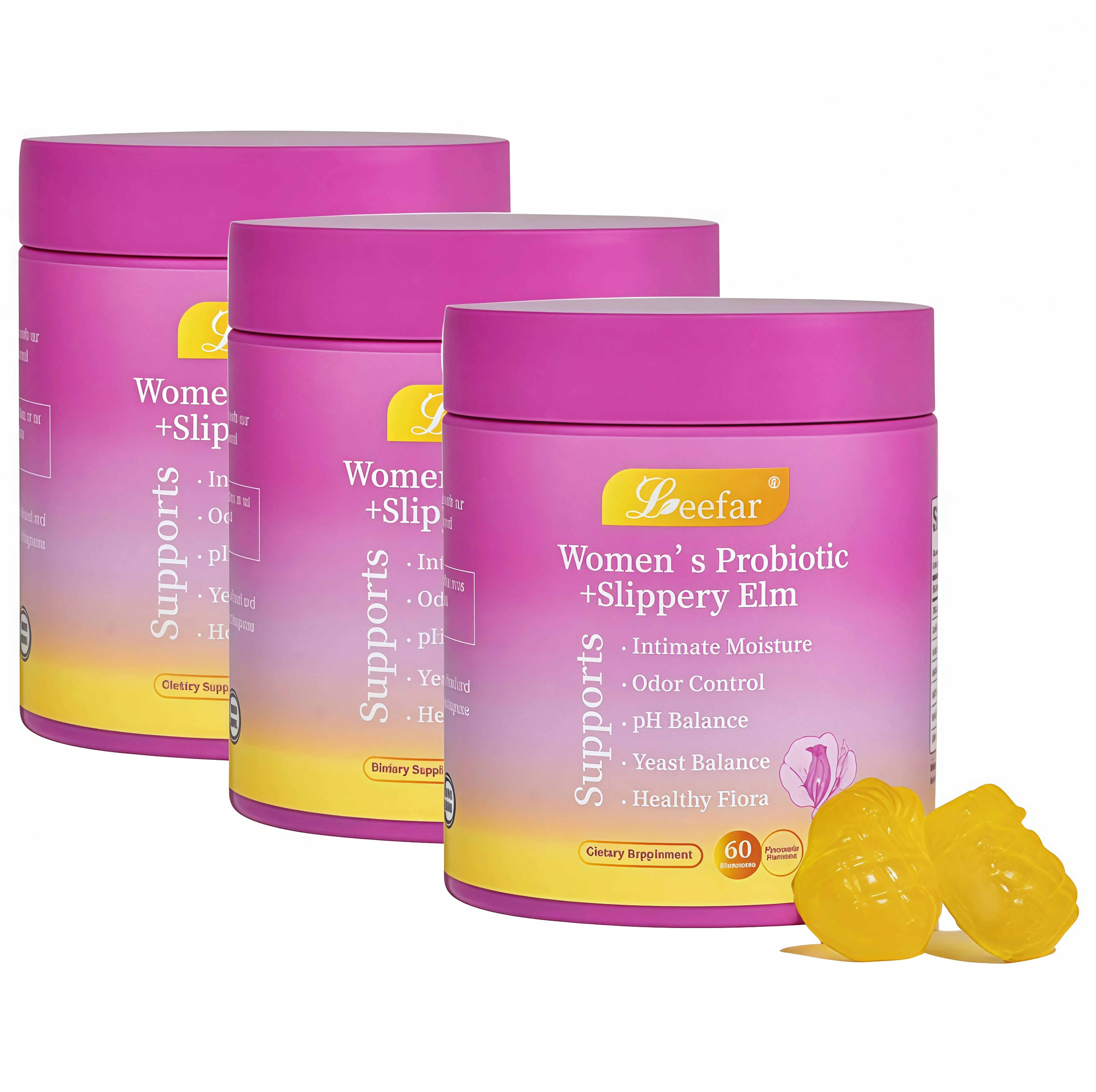 3 Piece LEEFAR Her Probiotics Gummies JY - All in One Solution with Slippery Elm and Prebiotics & Lactobacillus Probiotic Blend for Women's pH Balance and Dryness Hawaiian Pineapple Gummies Dietary Supplement