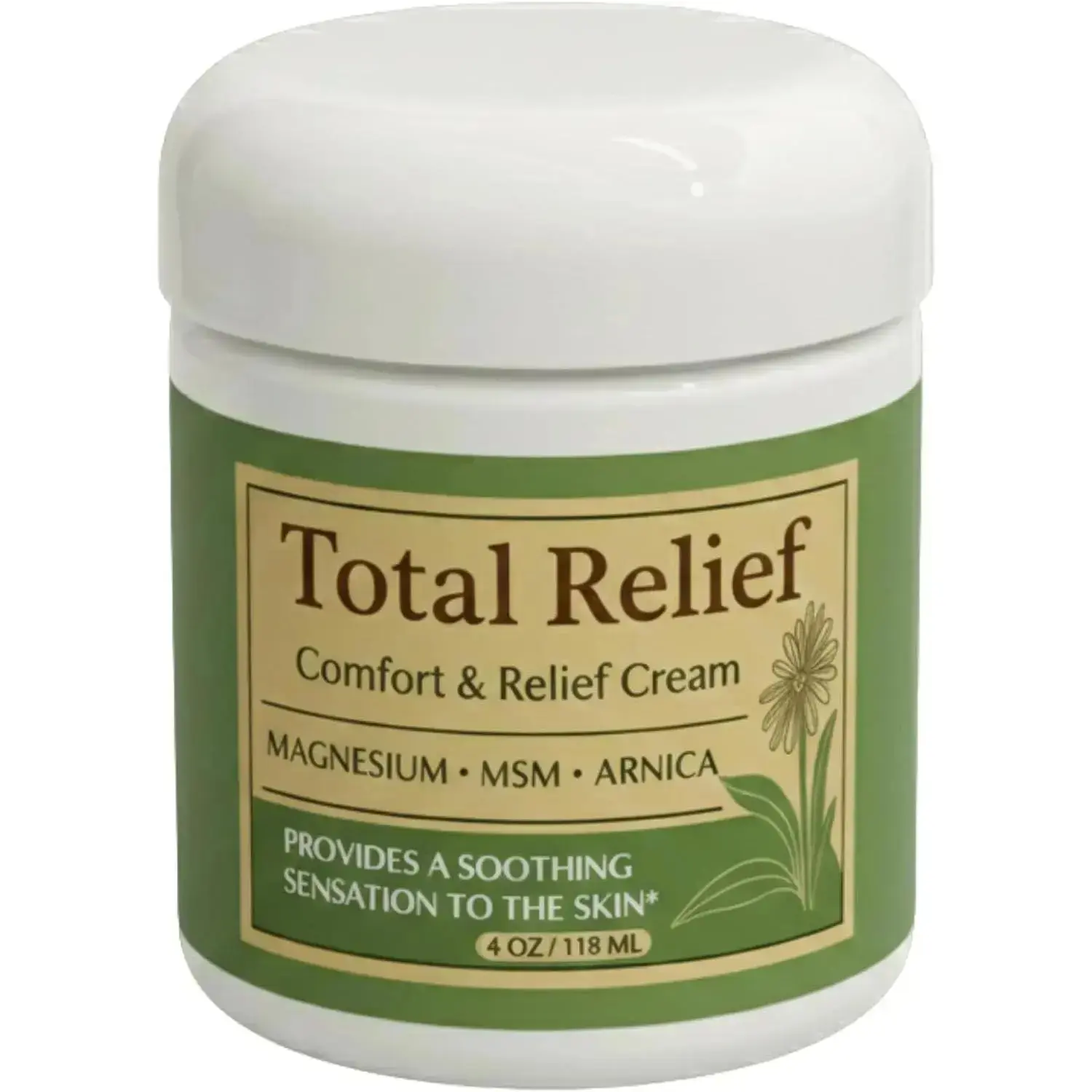 Total Relief Magnesium Cream for Comfort – Fast-Absorbing MSM & Arnica Cream for Healthy, Comfortable Nerves and Daily Comfort – 4 Fl Oz (Pack of 1)