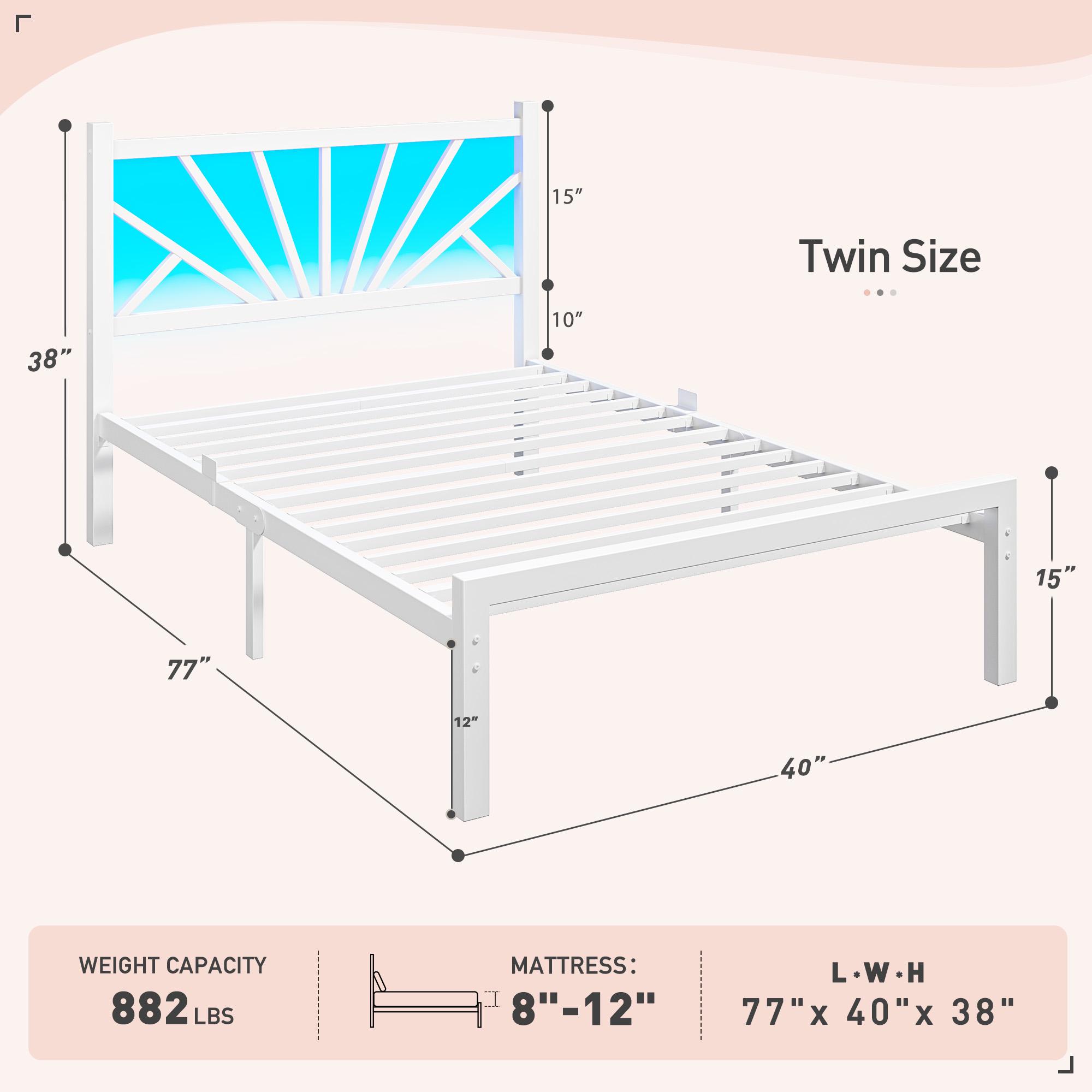 【880 lbs Capacity】Queen Size Metal Bed Frame with LED Lights,Sturdy Bed Frame with Headboard, NO MATTRESS Include,Under Bed Storage Space & Strong Metal Slats, Strong Metal Slats Support,Noise-Free, Easy Assembly,Black