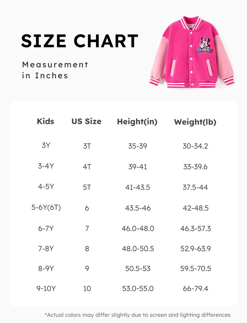 Disney Minnie Mouse Kids' Baseball Jacket - Cute Color - Block Design, Soft Fleece | Exclusive on TikTok Shop
