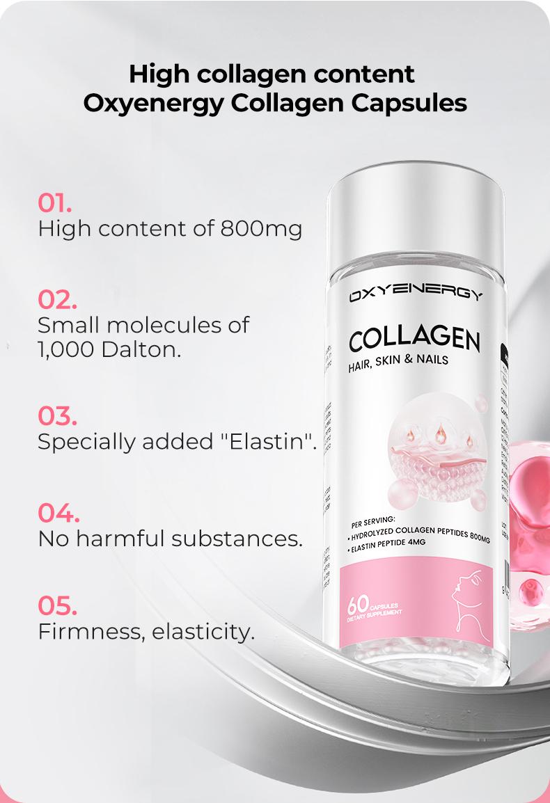 Oxyenergy Marine Collagen Beauty Capsules, for Skin, Hair, and Nails, Dual Peptides, 60&180 capsules/bottle Vita Pink Multi collagen Edible Healthcare  Supplement Elastin Absorption Fitness Dietary Collagen