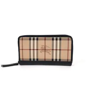 Pre-owned BURBERRY Canvas Wallet Classic Check Zip Around Long Wallet，SH176