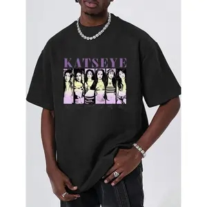 Katseye Graphic Oversize T-Shirt, Washed Cotton Short Sleeve, Tiktok Trend, Loose Fit, Gradient Print, K-Pop Fan Support