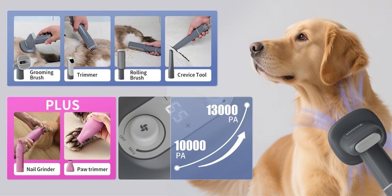 【Geoorood】 Geoorood Dog Grooming All-in-One Kit with Vacuum Brush 2.5L Large Pog, Stainless Steel Blades Lightweight Design 13KPa Suction Force Portable Cleaning Set #February Stock Up