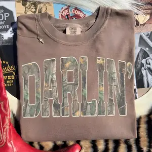 Retro Camo Western, Darlin Retro Camo Country Distressed Cowboy Quote, Camouflage Design Tee, Western Concert, Southern  Comfort Colors