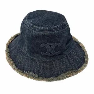 Pre-owned Celine Triomphe Bucket Hat in Union Wash Denim Size Med