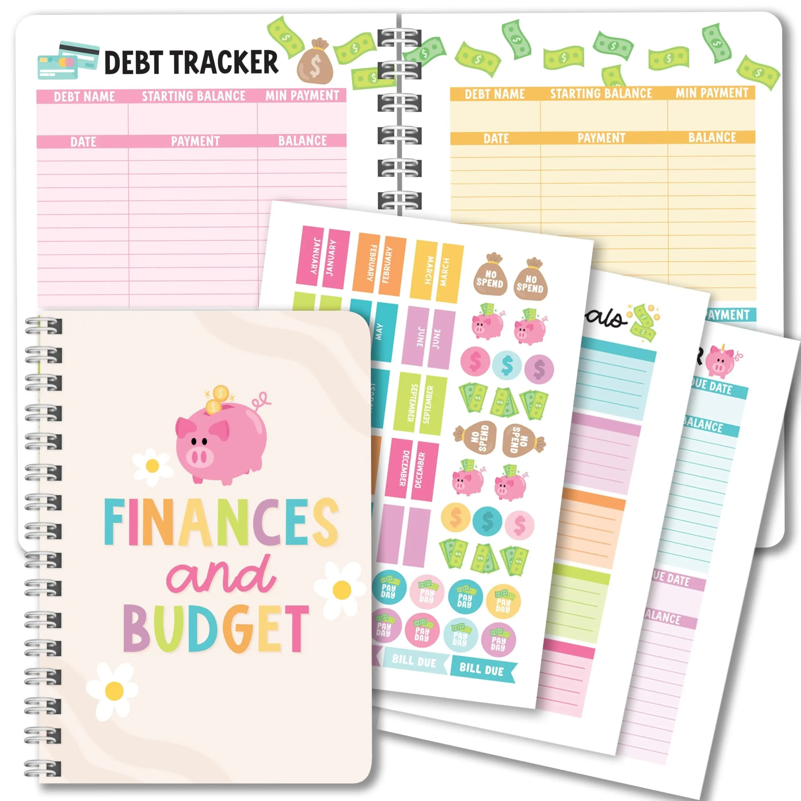 Hadley Designs Monthly Budget Planner 2025-2026 Undated Finance Checklist Organizer with Sticker Sheet & Financial Goal Tracking for Home & Business Use