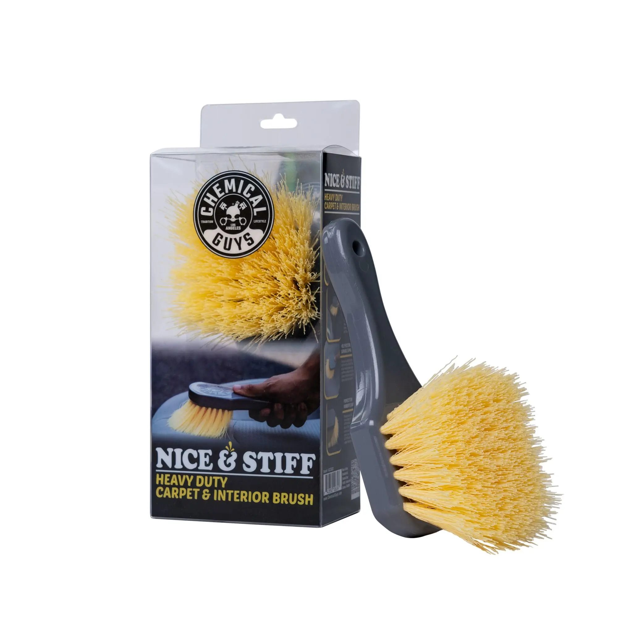 CHEMICAL GUYS Nice & Stiff Heavy Duty Carpet & Interior Brush - Firm Bristles for Deep Cleaning Floor Mats, Car Upholstery, Seats, Carpets & Fabric | Powerful Scrubbing Tool for Tough Stains | Auto Detailing Tool, Car Detailing Tools