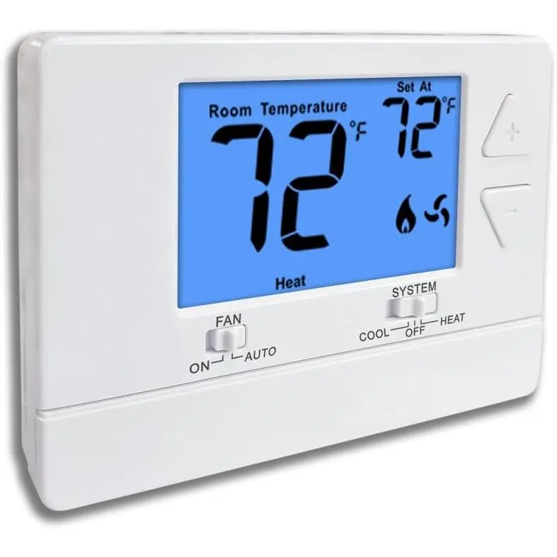 NonProgrammable Thermostat for House, Digital Energy-Saving Thermostat,Single-Stage Systems, 1 Heat/1 Cool, Easy DIY Install, Blue Backlight