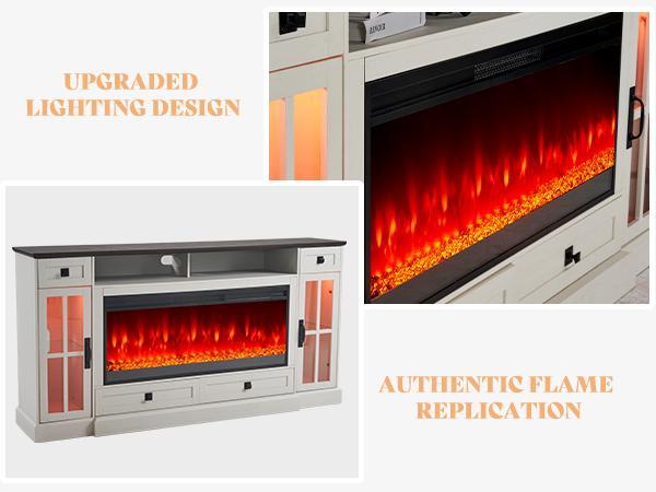 【Ships in 2 Boxes】AMERLIFE 70“ Fireplace TV Stand for 80 Inch TV,Farmhouse TV Stand with 42" Fireplace & LED Lights,Entertainment Center with Storage,Best Gift Ideas/Christmas Gifts