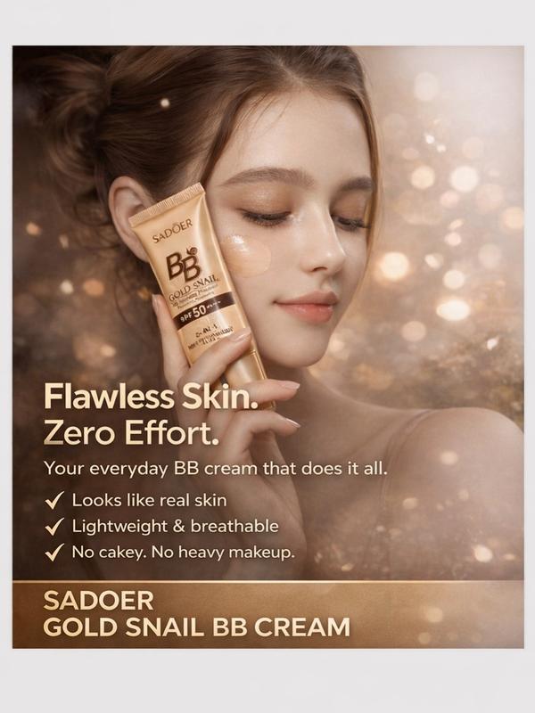 Golden Snail BB Cream SPF50 PA +++ Concealer Foundation, Sunscreen Isolation Ladies Light Texture, Skin Care Effect, Daily Flawless Makeup, UV Protection, Natural Color 40g, Cosmetics