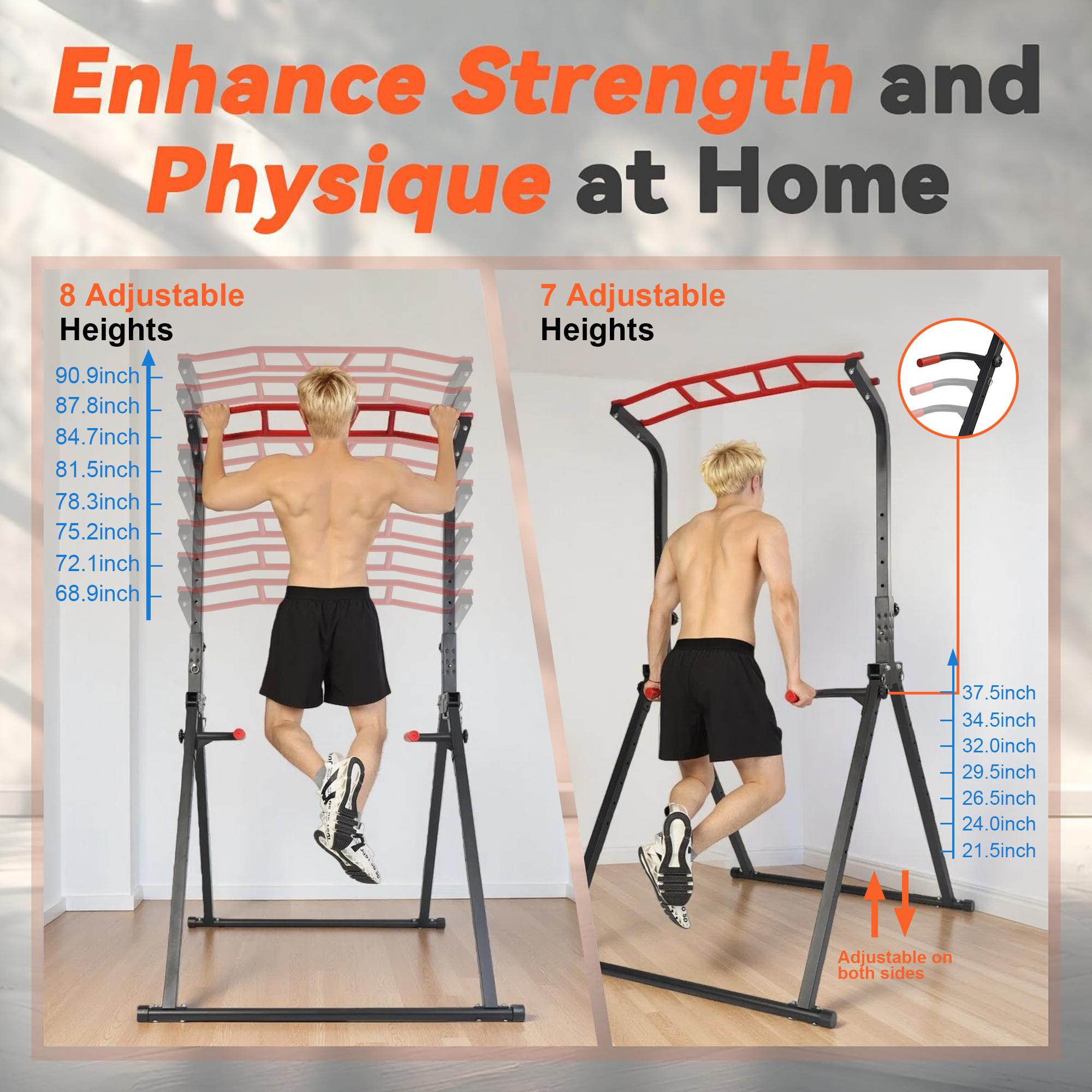 Foldable Multi-Functional Fitness Pull-Up Tower with Adjustable Bars and Double Bars for Home and Outdoor Workouts Stable Triangular Legs Ensure Safety ski simulator h-shaped base detachable handle