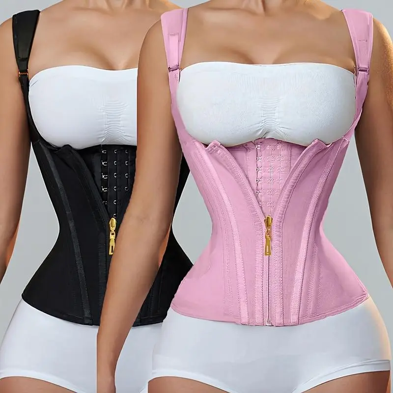 Women's Crochet Corset Waist Trainer Vest - Adjustable Strap, Steel Frame Support, Double Compression, Zipper Closure, Latex Knit, Abdominal Control, Corset Shape Knit for Posture Enhancement, Posture Improvement