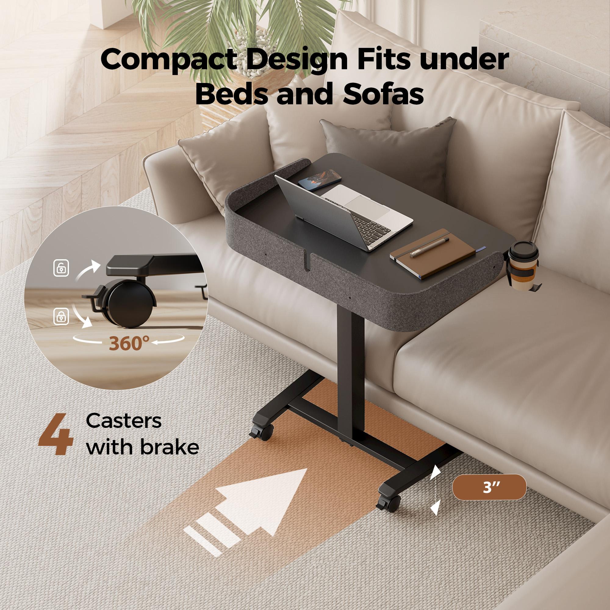 Mobile Standing Desk with Wheels & Felt Pane 26.8" x 18.9",  Adjustable Rolling Desk with Cup Holder Hook Space Saving Sit Stand Portable for Home Office Bedside Couch Use