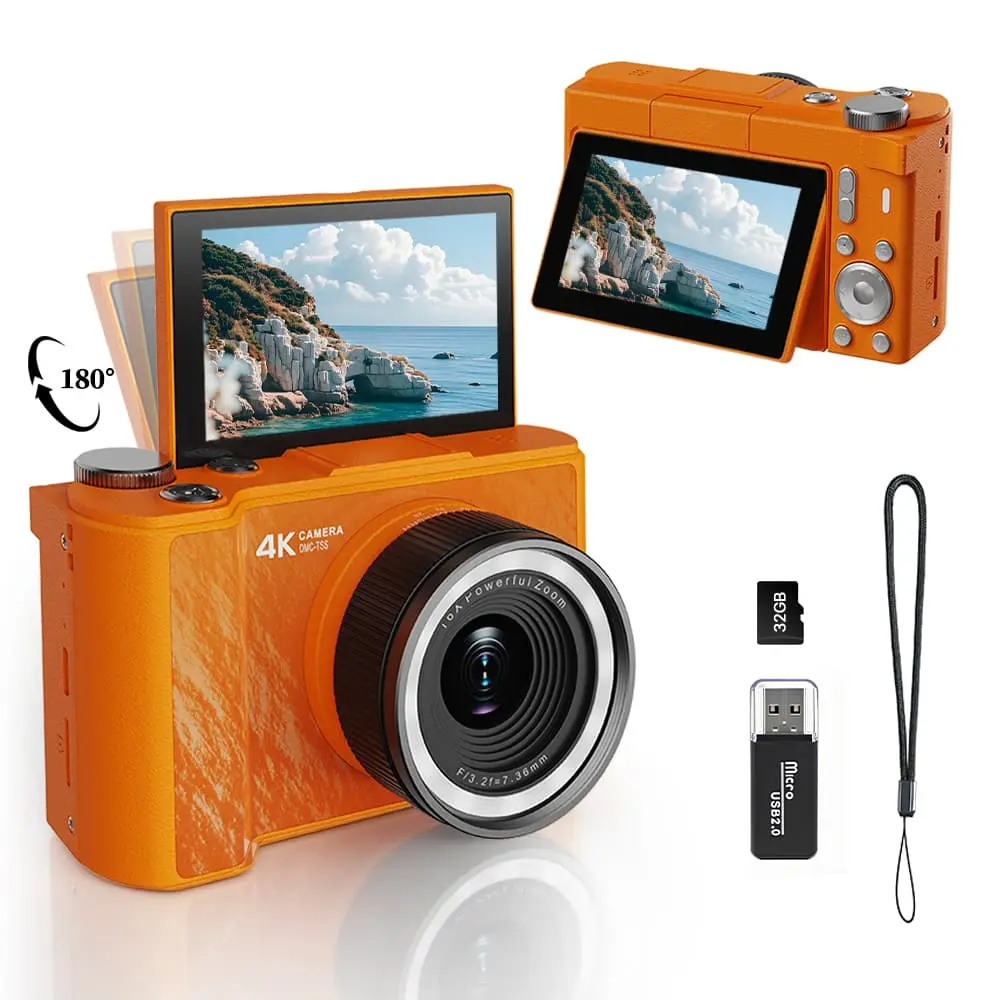 [Spring Glow Up]W&O Digital Camera with Memory Card, CCD Sensor, Portable Travel Camera, Fast Photo Printing, Rechargeable 1080P Pocket Camera, Educational Children's Toy, Birthday Gift for All Ages Charging Bluetooth Vlogging 4K