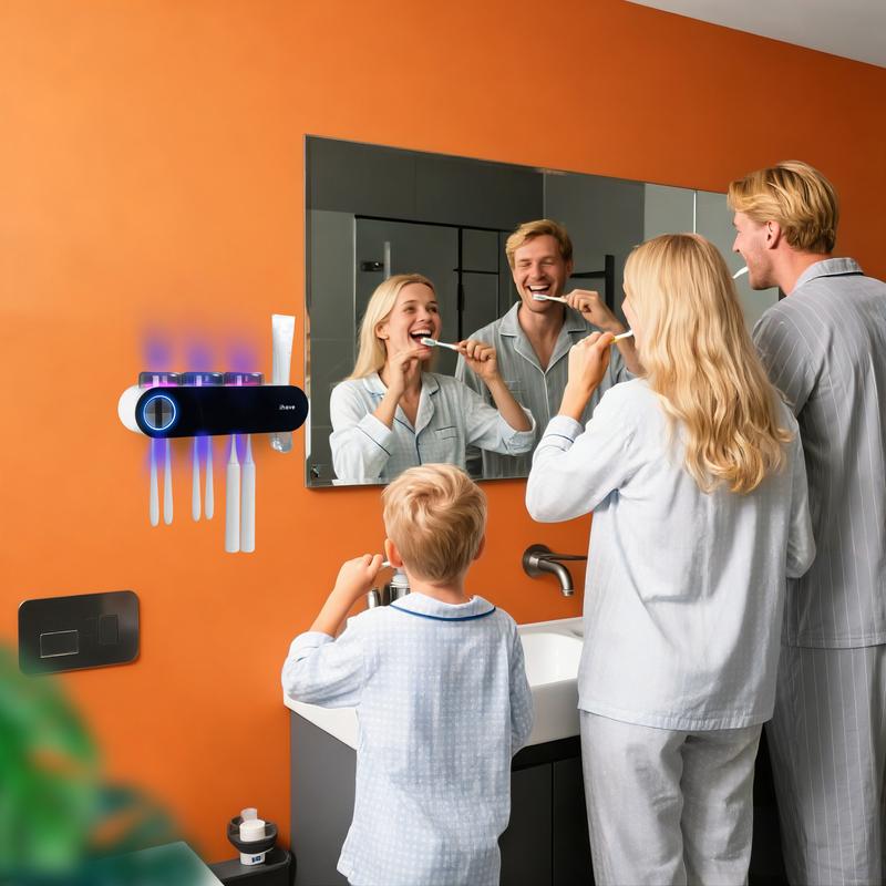 iHave Toothbrush Sanitizer and Holder - UV Toothbrush Holders for Bathrooms with Toothpaste Dispenser, Smart Toothbrush Holder for Wall, Toothbrush Organizer & Toothbrush Sanitizer and Holder with Breathing Light – Perfect Bathroom Home Essentials - B